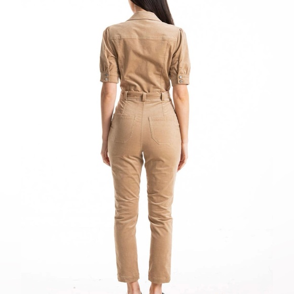 Paige NWT Mayslie Tan Corduroy Straight Ankle Jumpsuit - Picture 3 of 11